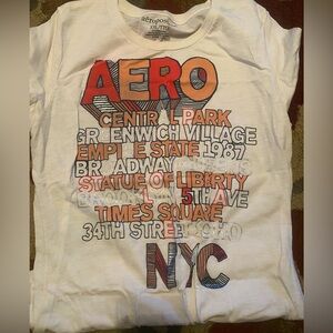 Aeropostale White Graphic Tee with Red and Orange Accents